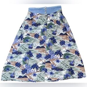 Vintage Button Up Hawaiian Skirt Petite Large Medium Tropical Coastal Grandma